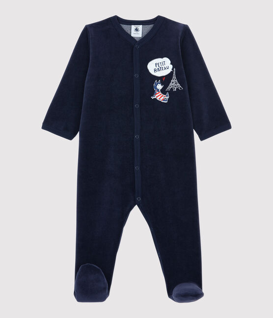 Tutina pigiama blu navy bebé in ciniglia blu SMOKING